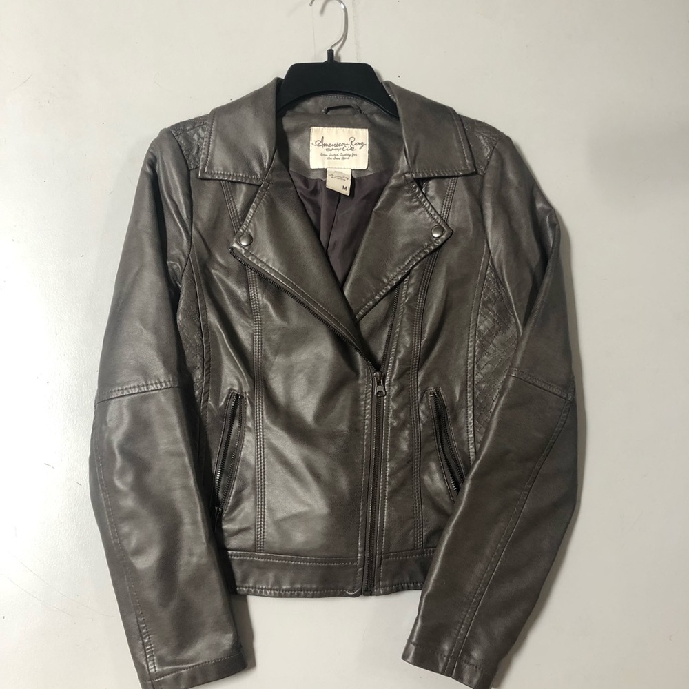 Grey Faux Leather Jacket